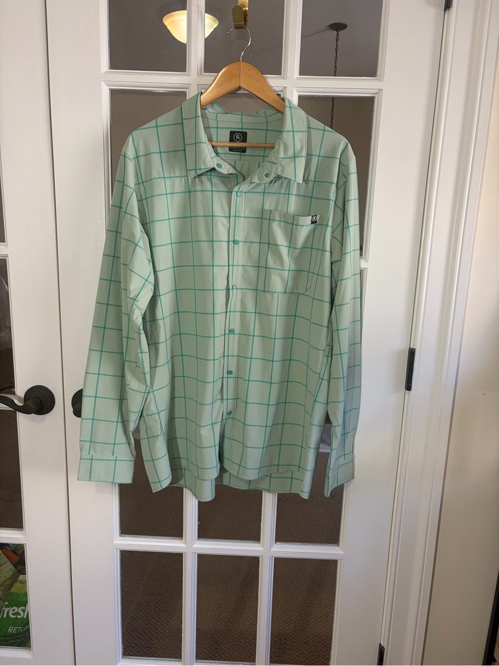 Backcountry Men's Mint Windowpane Casual Snap button down Shirt XL